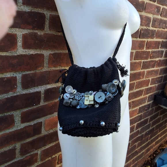 Carol Kurtz OOAK vintage button drawstring cricket bag - Picture 3 of 13